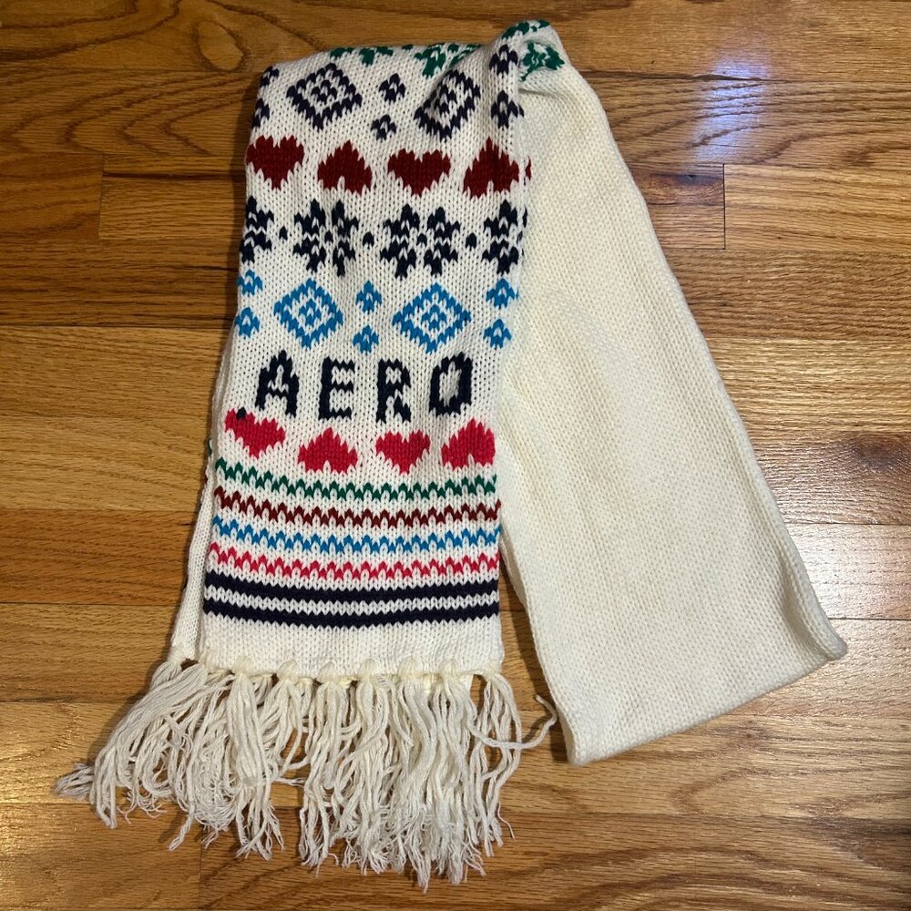NWOT Womens Juniors Aeropostale Ivory Multicolor Fringed Scarf OS